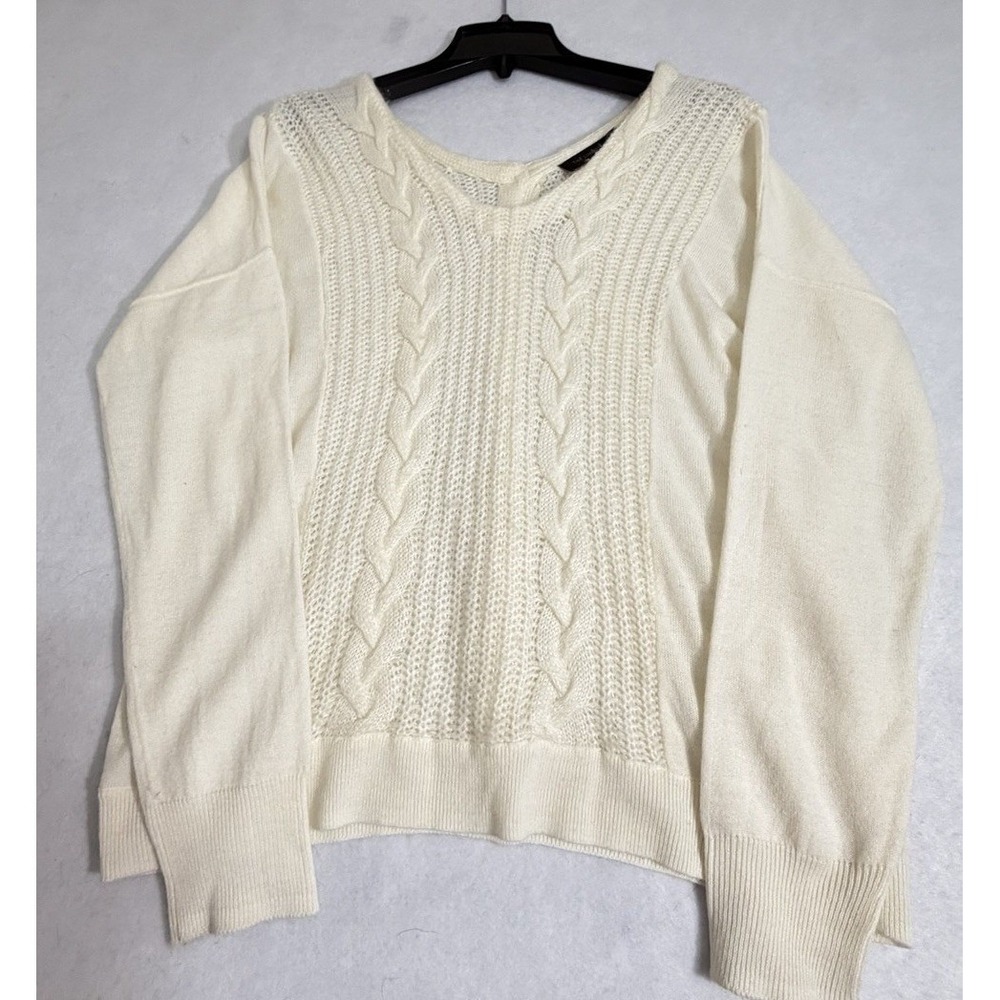 Cream Cable Knit Button Back Cardigan Sweater Women Size L Coastal Core